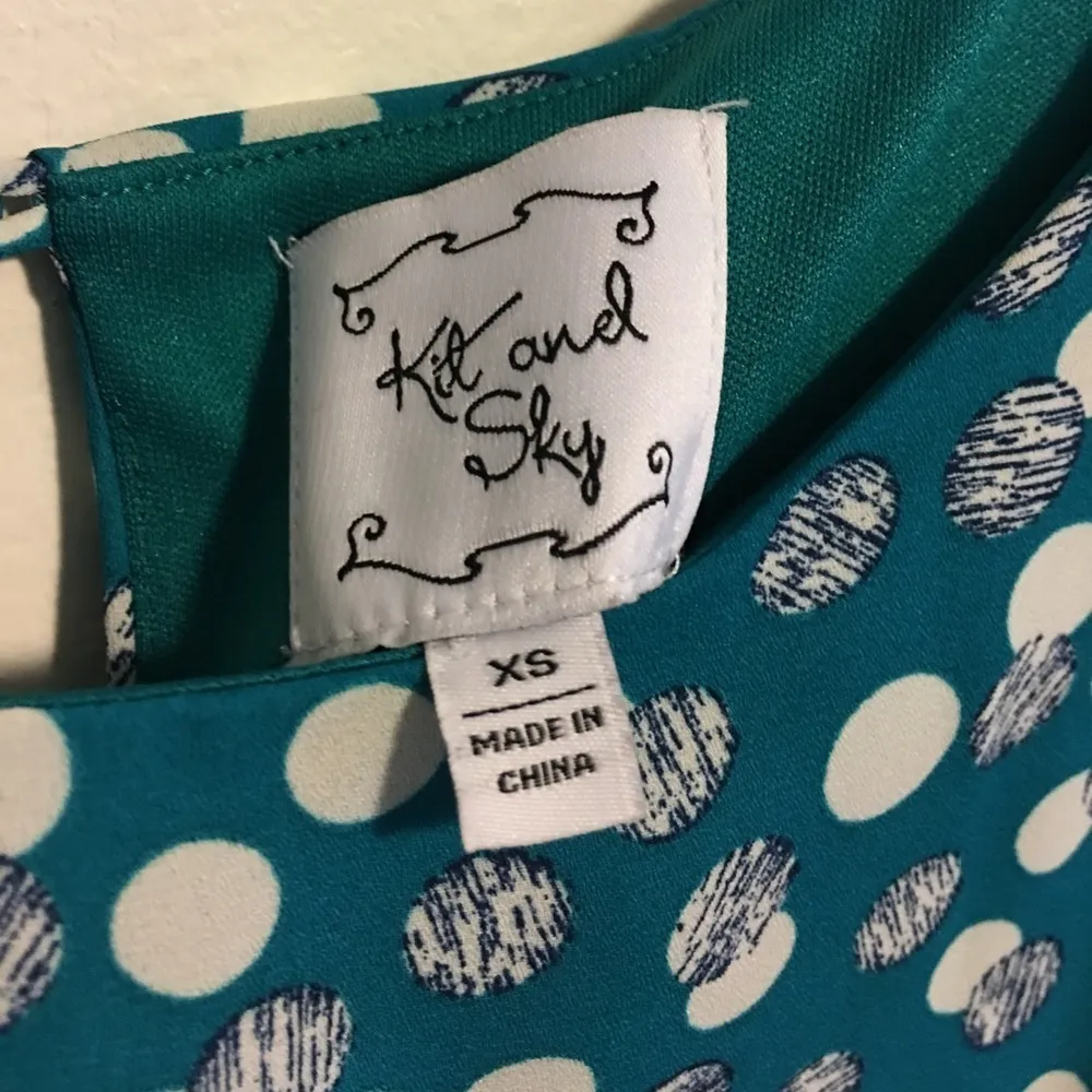 Kit and Sky Abstract Polka Dot Print Blue Dress Size XS Long Sleeve Belt… - Image 3