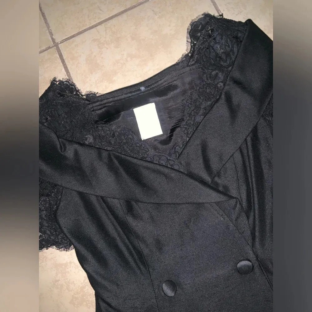 Watters & Watters corseted blouse formal lace top taffeta wedding evening fall Black Size M - Image 5