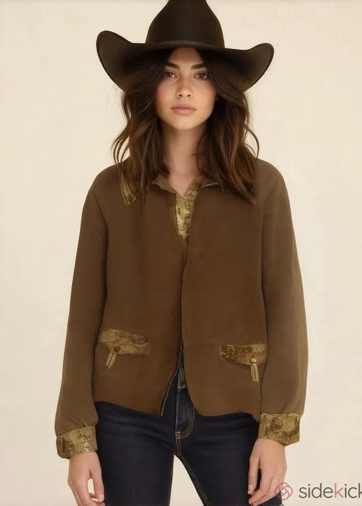 Susan Graver Vintage Womens Brown Full Zip Flap Pocket Faux Suede Western Jacket - Image 2