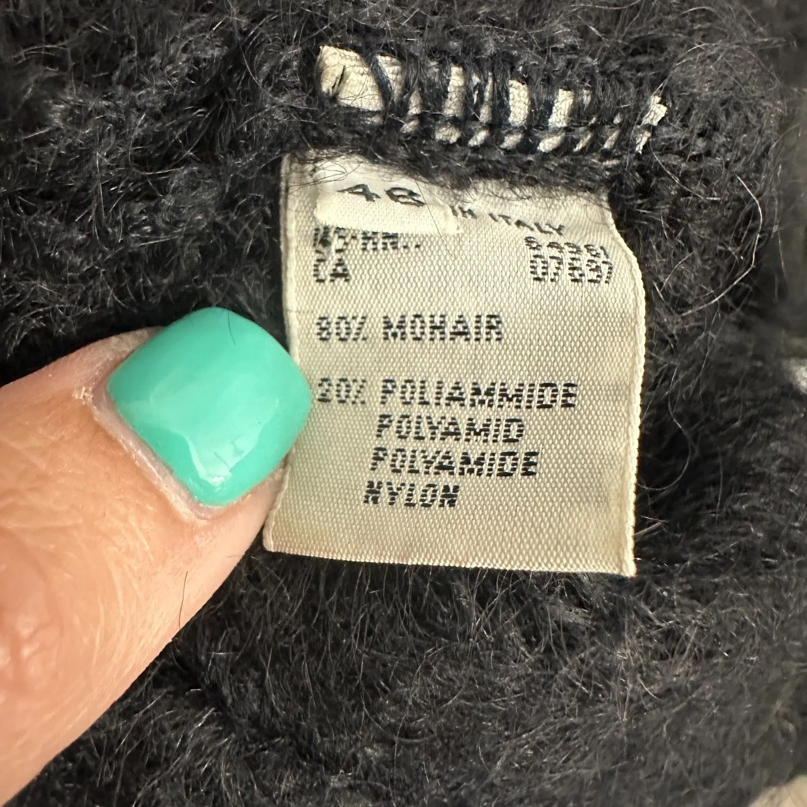 United Colors of Benetton Italy Vintage Black Mohair Cardigan IT 46 US 10 - Image 7