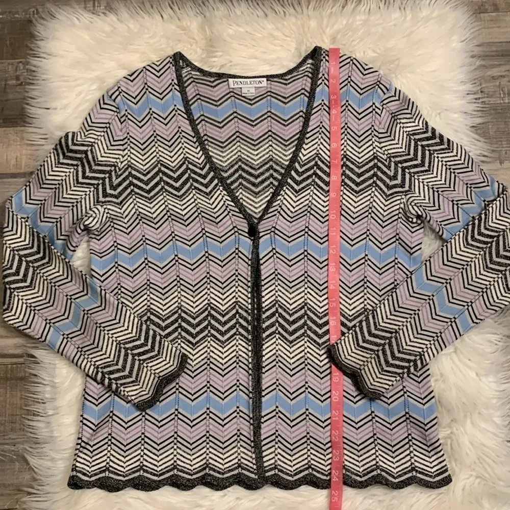 Pendleton silk/cotton blend one-button cardigan sweater chevron M - Image 7