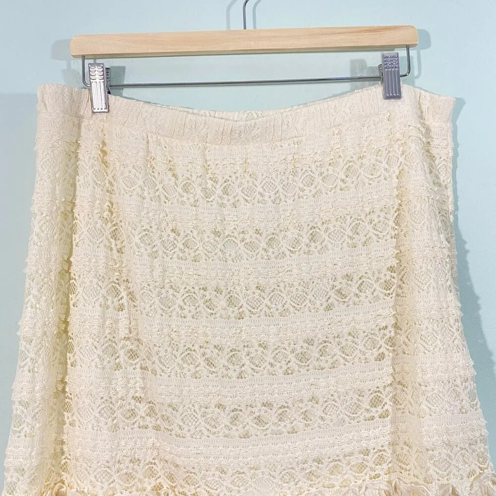 Xhilaration Women's Cream Y2K Bohemian Pull On Lace Size Midi Skirt Size XL - Image 2