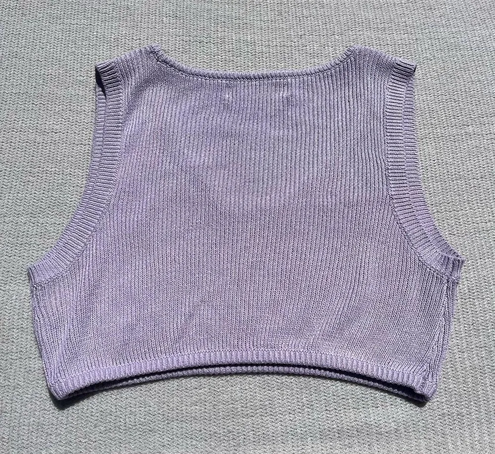 FP Free People Beach Light Purple Sleeveless Crop Top Sweater Vest Linen Size M - Image 4