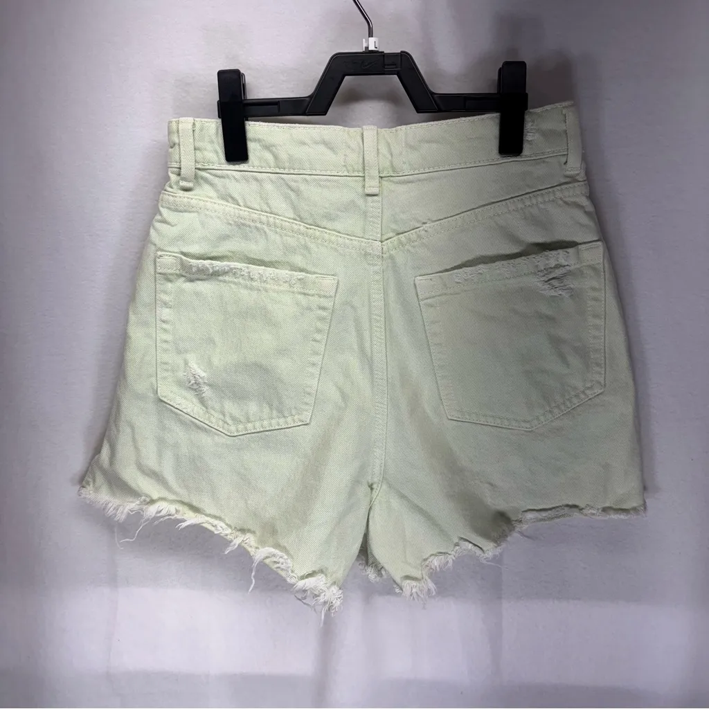 Zara‎ Denim Shorts Women Light Green Wash Distressed Cut Off Super Cute Sz 4 - Image 5