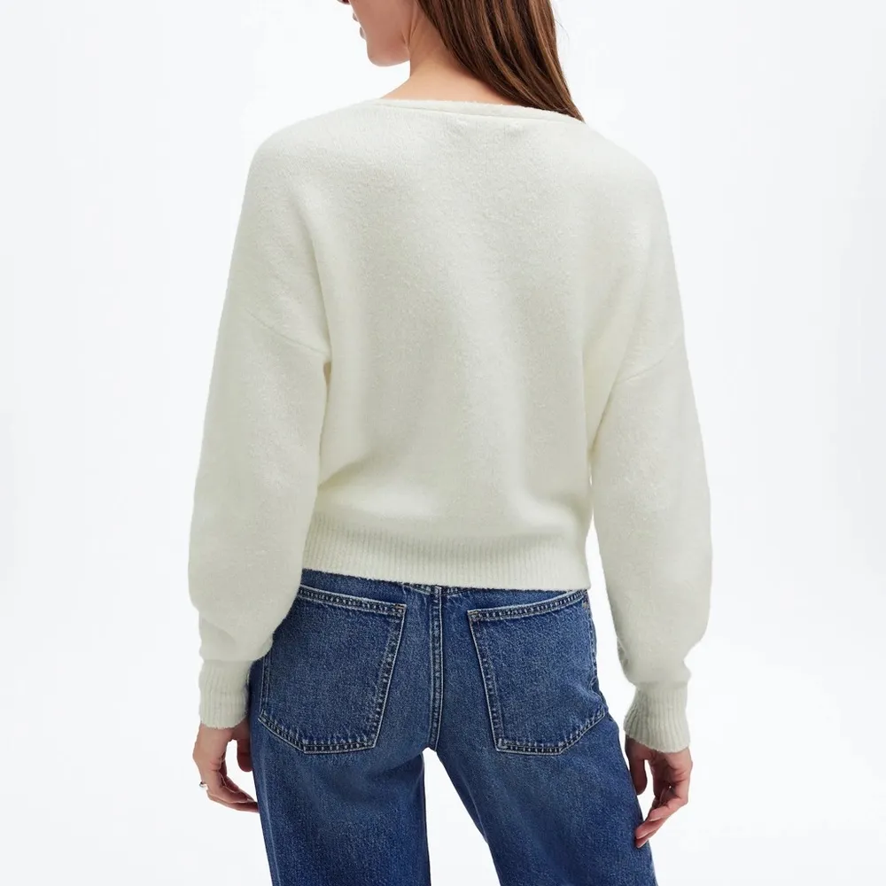 EUC Madewell Women's Winter White Wedged V-Neck Sweater XXS Needs Fabric Shaver - Image 3