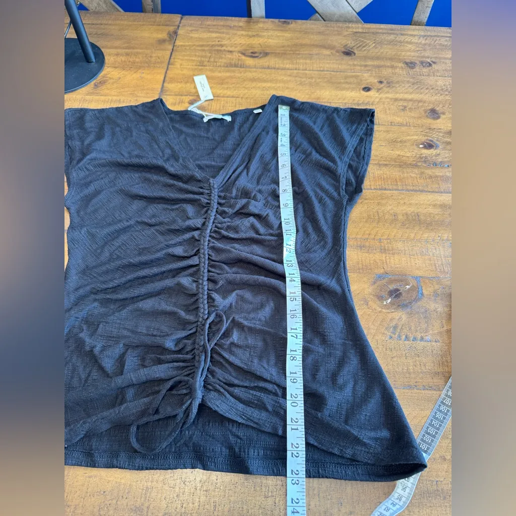 Max Studio Ruched Blouse Black Center Cinched V-Neck NWT size large - Image 6