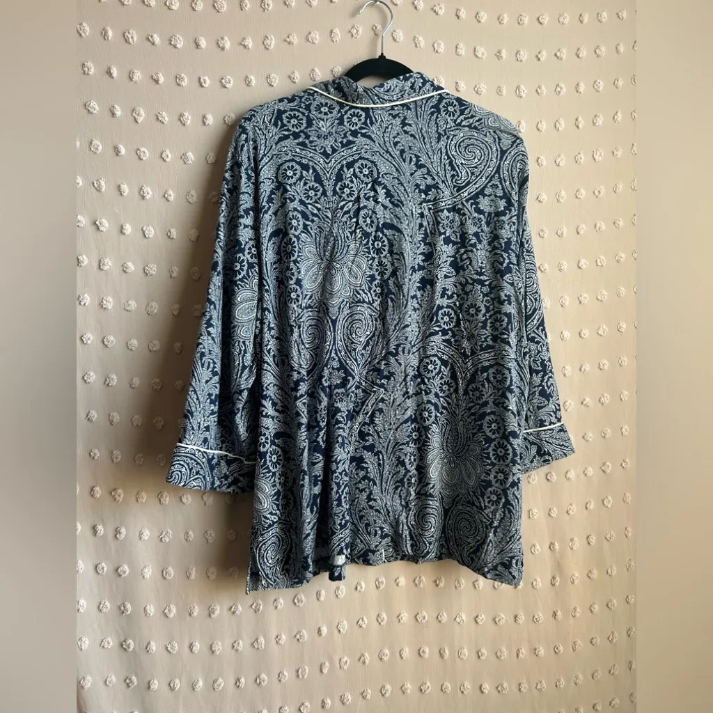 Lauren Ralph Lauren Black Label Paisley Button Up Pajama Set‎ Sz 2X Navy Blue - Image 2