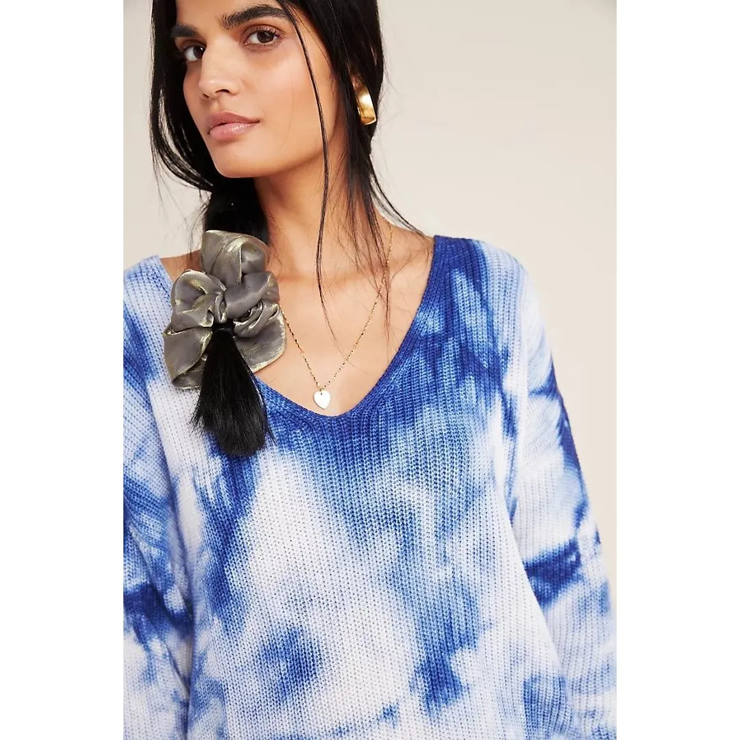 By Anthropologie V-Neck Tie-Dye Tight Knit Dolman 100% Cotton Sweater #759 - Image 2