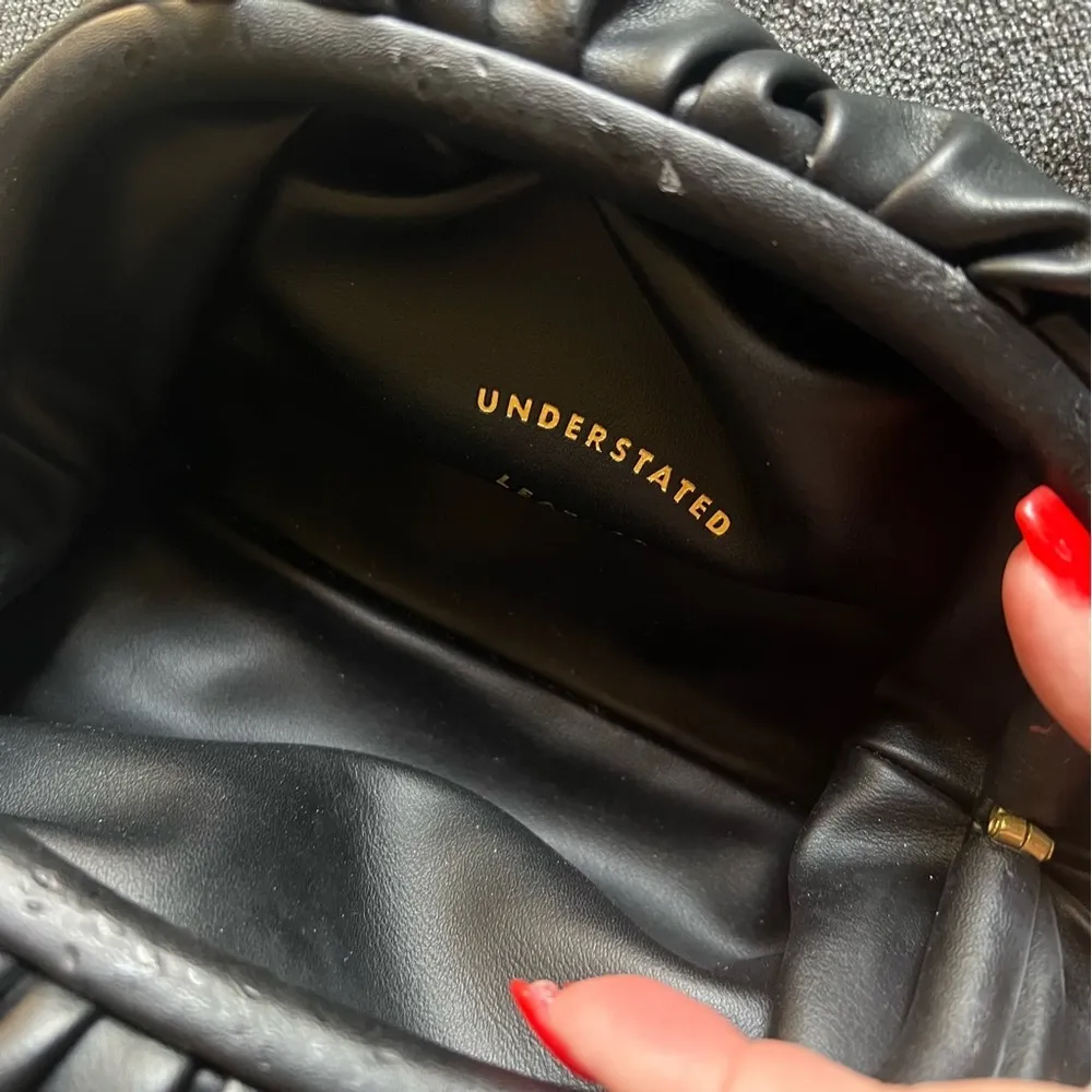 Understated Leather mini crossbody bag, black, chain strap, scrunch clutch - Image 2