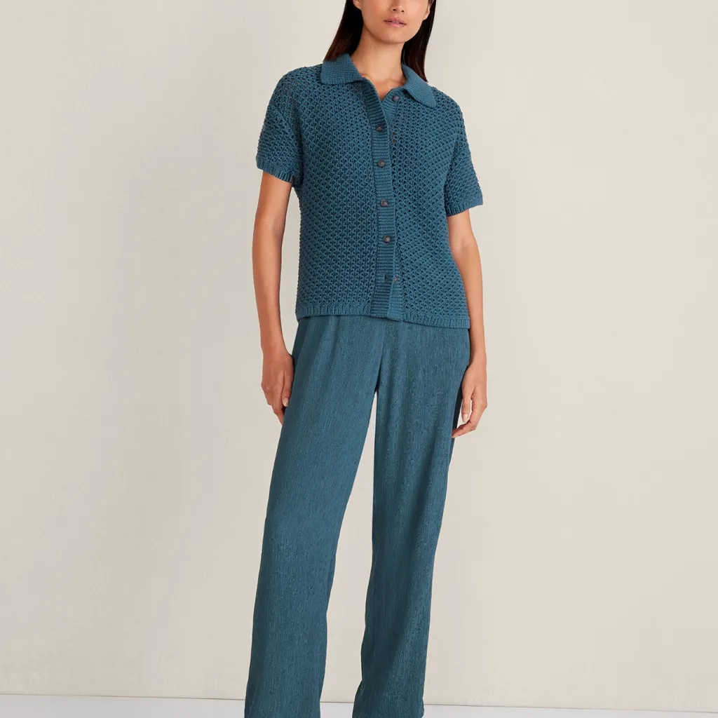 HAVEN WELL WITHIN WOMENS COTTON KNOT STITCH CARDIGAN SWEATER BUTTON LARGE TEAL Blue - Image 6