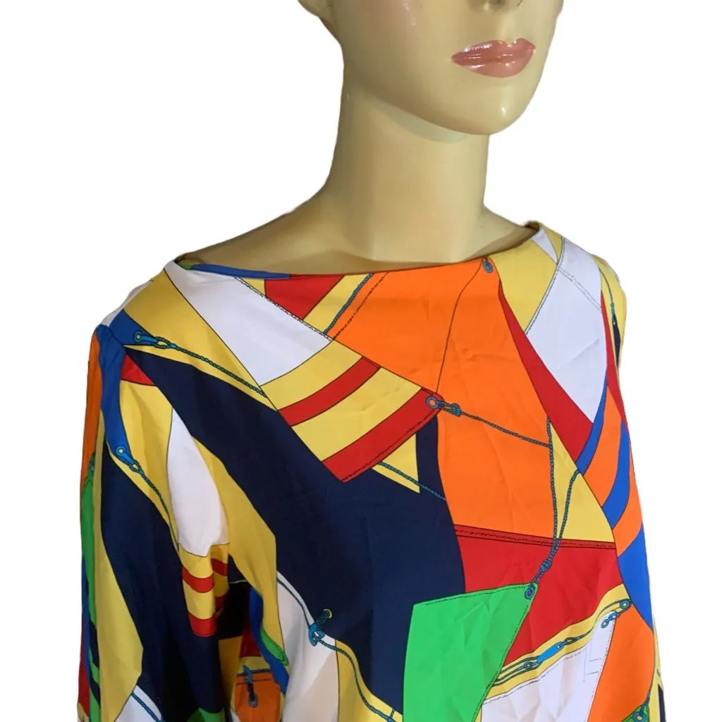 LAUREN RALPH LAUREN BRIGHT MULTI-COLOR "SAILS" NAUTICAL THEME TUNIC TOP (L) - Image 7