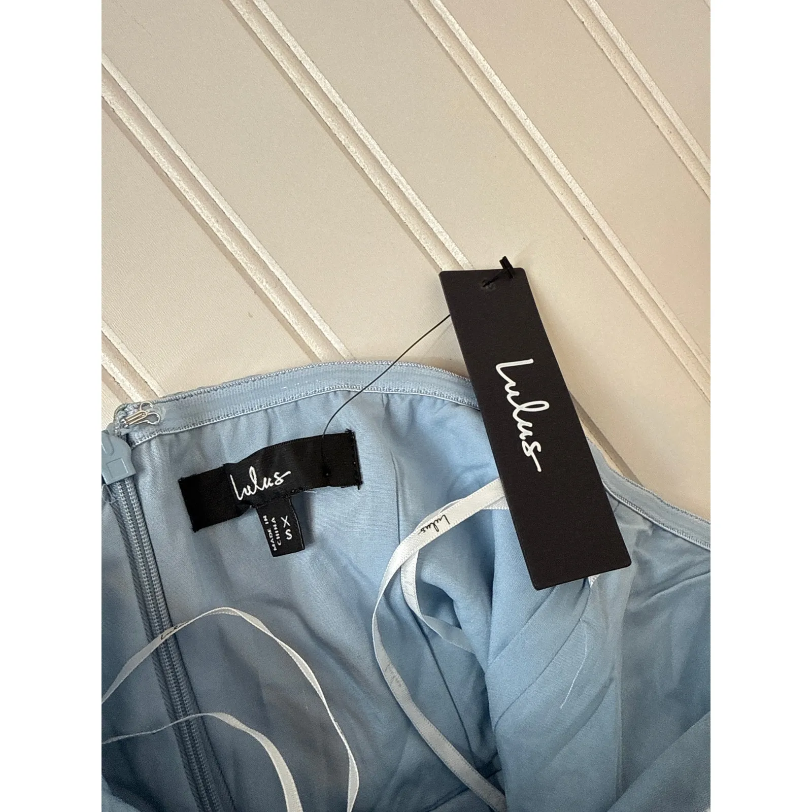 NWT Lulus Upgraded Event Blue Jacquard Strapless Bustier Midi Dress Wessing XS - Image 5
