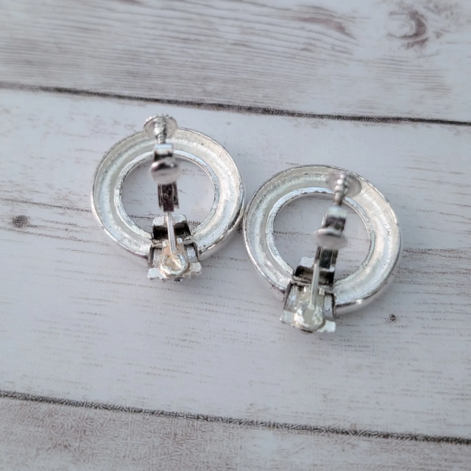 Vintage Screw On Earrings Silver Tone Dangle - Image 7