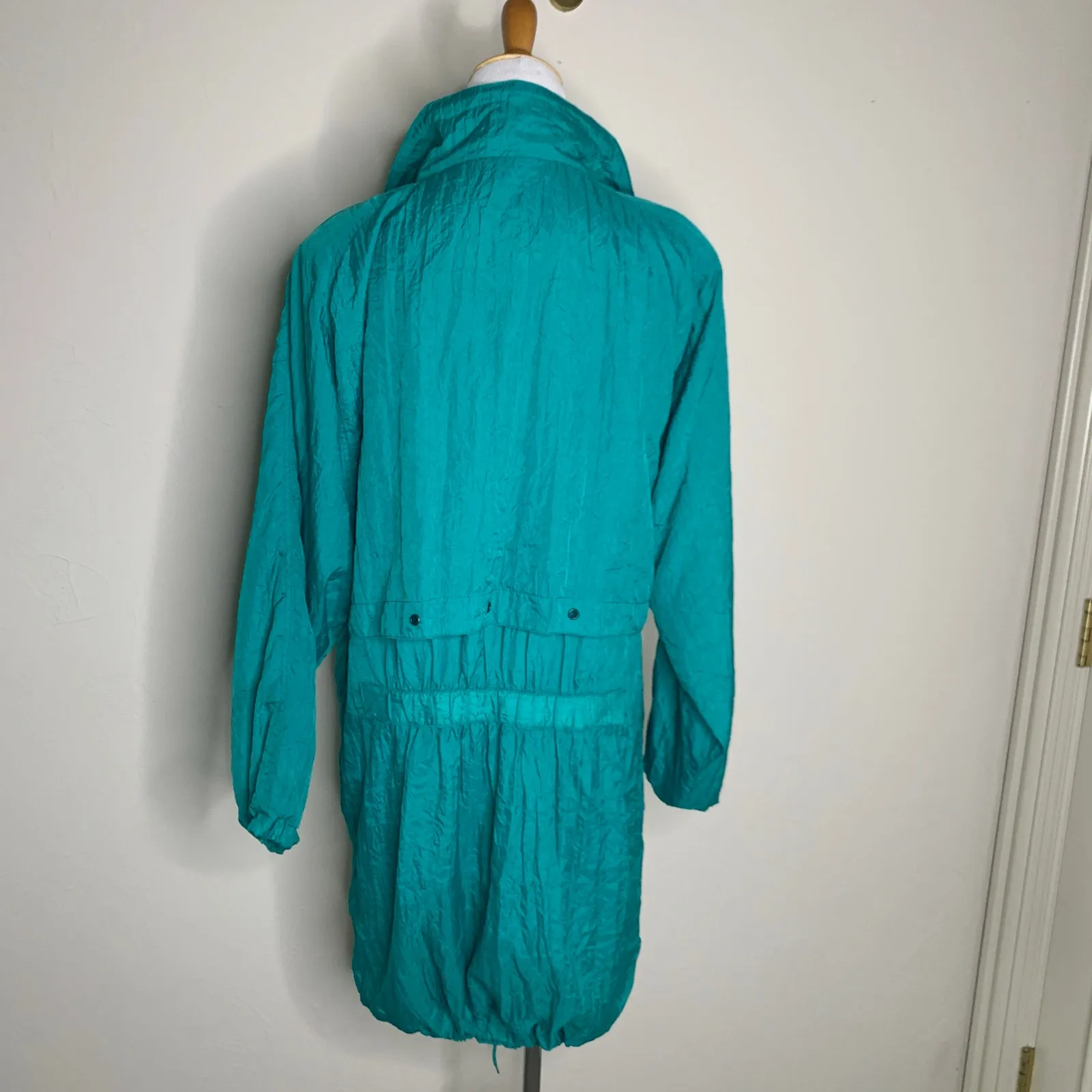 Vintage 90s Teal Green Windbreaker Long Medium Blue - Image 2