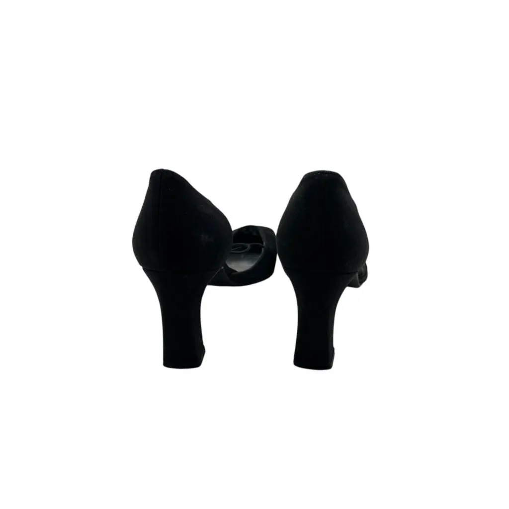 Stuart Weitzman 5B Black Suede Heels Womens Size 5 Elegant Square Toe Straps - Image 5