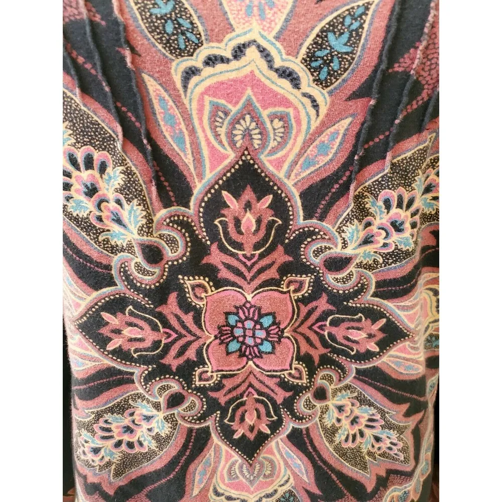 Lucky Brand Womens Black Floral Cotton Sweetheart Neck Long Sleeve Blouse Size M - Image 3