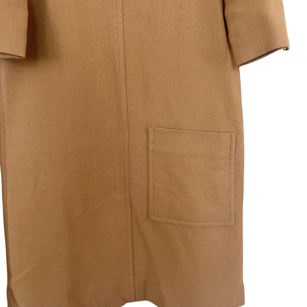 Marni Camel Tan Crepe Short Sleeve Round Neck Patch Pocket Shift Dress Size 38/2 - Image 4