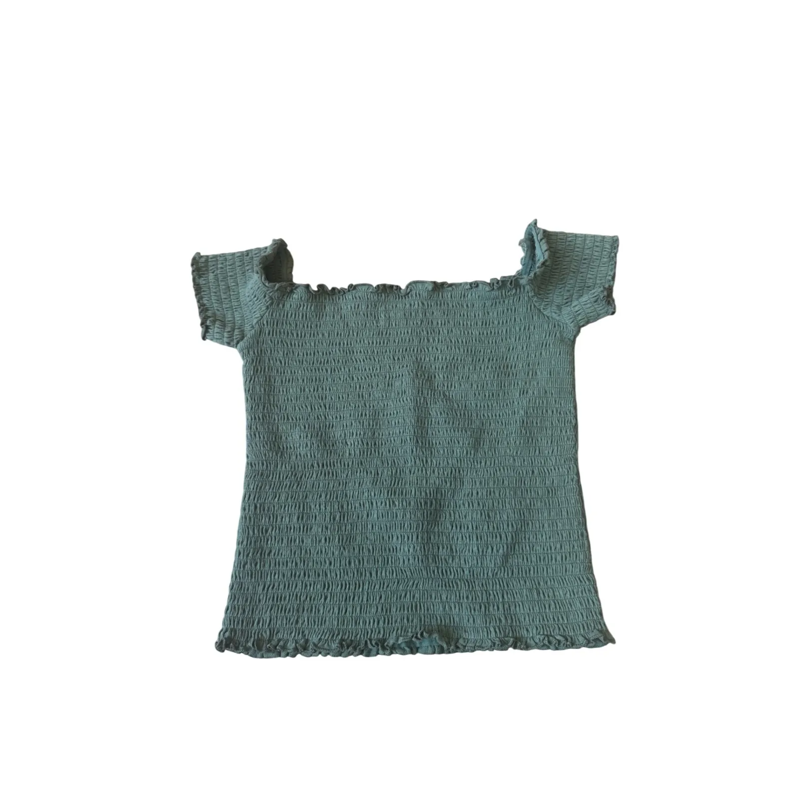 Hollister Women's Green Smocked Off Shoulder Short Sleeve Top Size M - Image 2