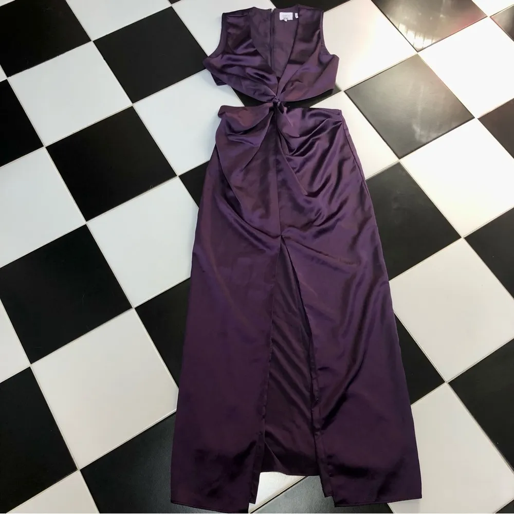 Cutout Gown Maxi Dress Dark Purple Gold Hardware Grecian Slit sz 10 - Image 7