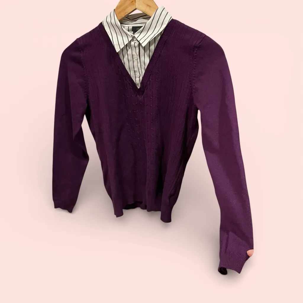 Cute vintage 90s fairy plum shaker sweater shirt 2 in 1 look preppy street style - Image 2