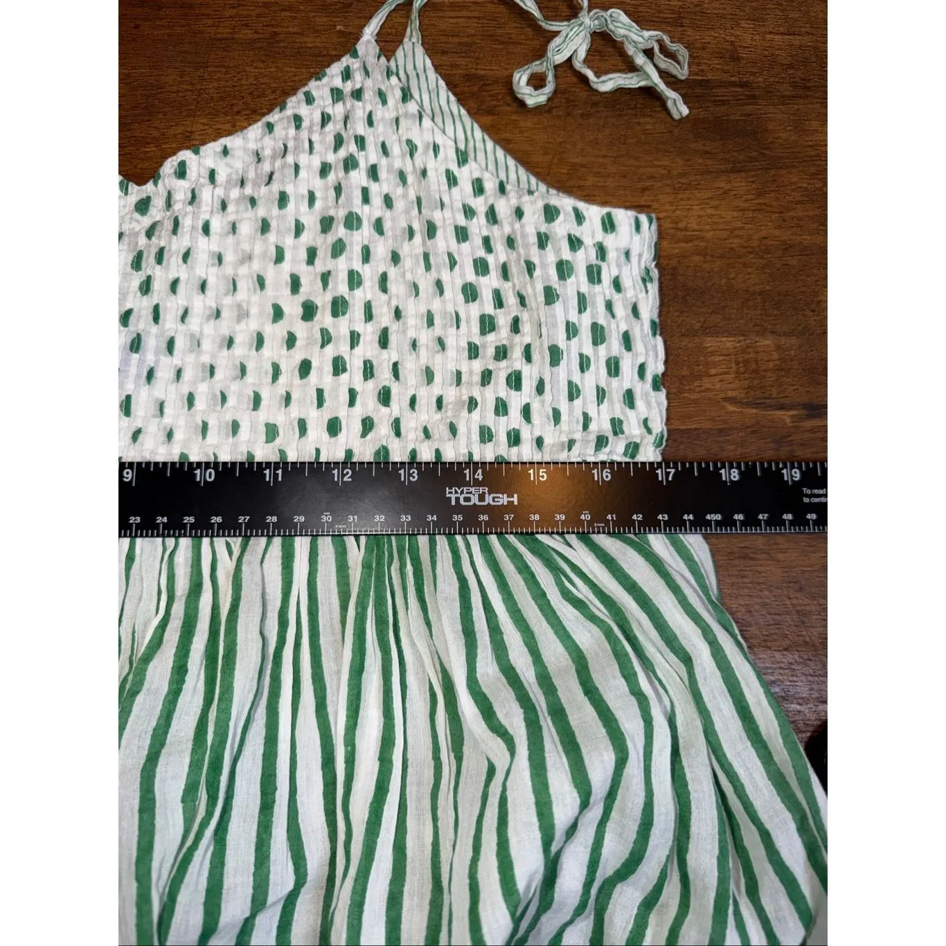 EKA Smocked Geometir Striped CottonTiered Midi Dress Green - Image 5