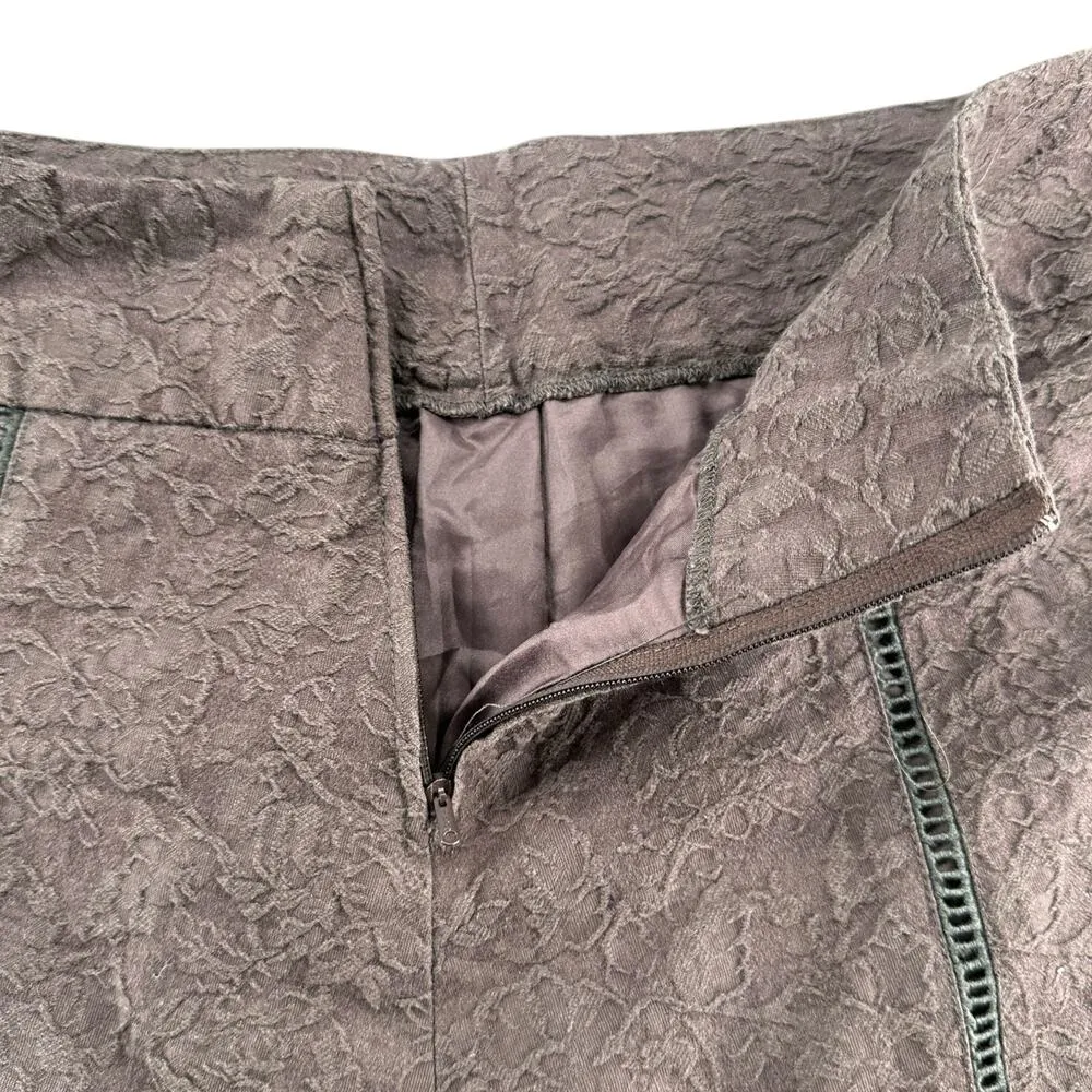 Vintage AZWELL Y2K Midi Skirt Brown S A-Line Embroidered Floral Cutout Detail - Image 4