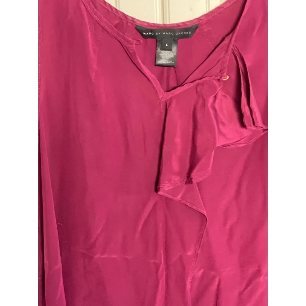 Marc By Marc Jacobs Womens Silk Blouse Sleeveless Ruffle plum brandy Size L - Image 2