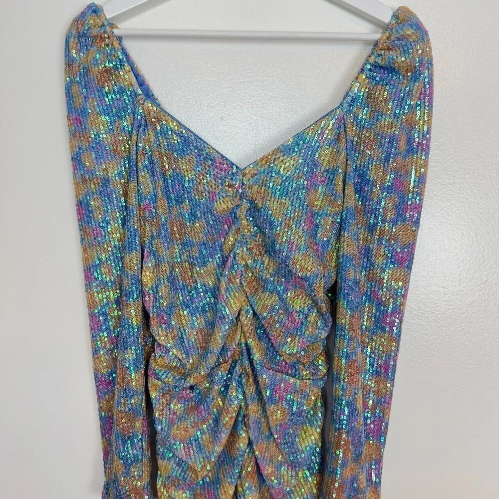 SAYLOR Lawren Floral Sequin Sparkly Long Sleeve Bodycon Minidress Size Medium - Image 9