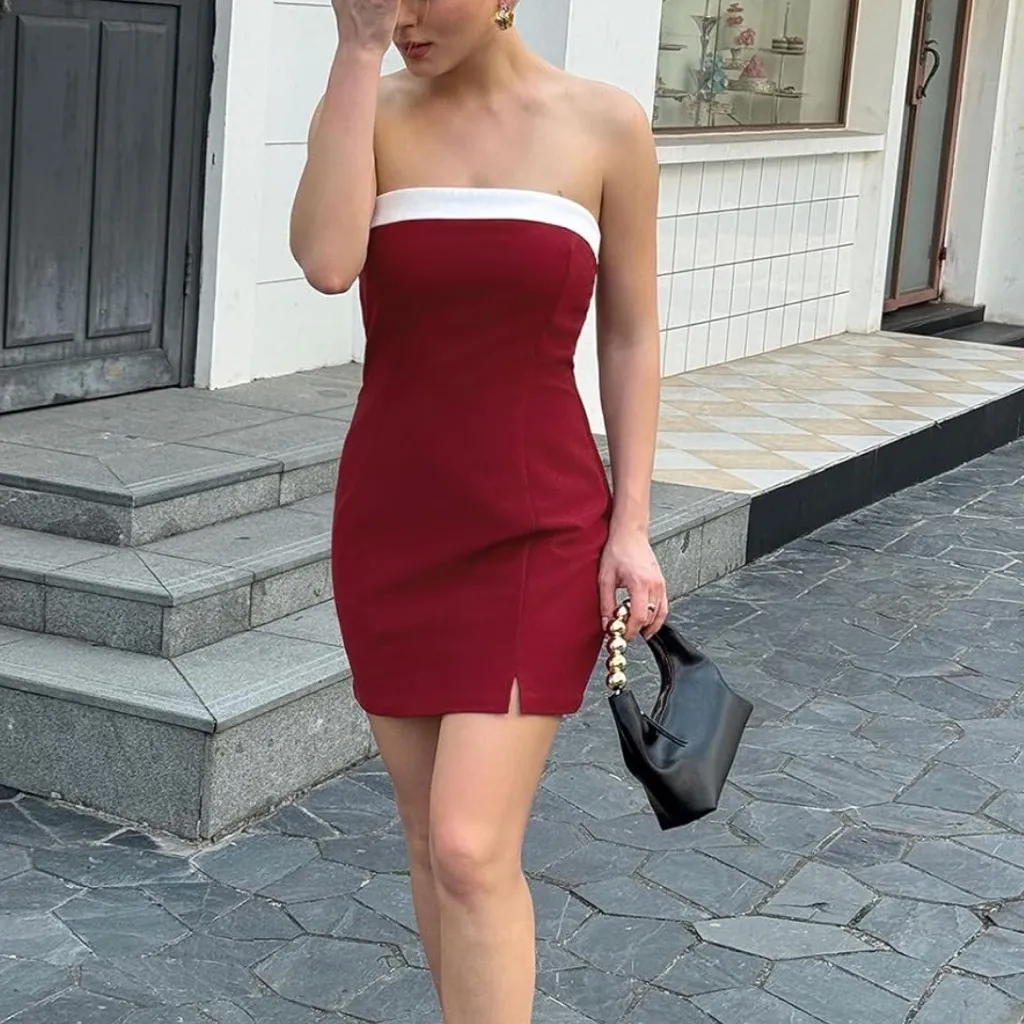 NWT Red & White Colorblock Strapless Mini Dress - Image 2