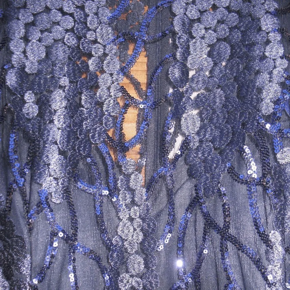 Mac Duggal 12467 Flutter Sleeve Sequin Applique Cocktail Dress Blue 16 - Image 8