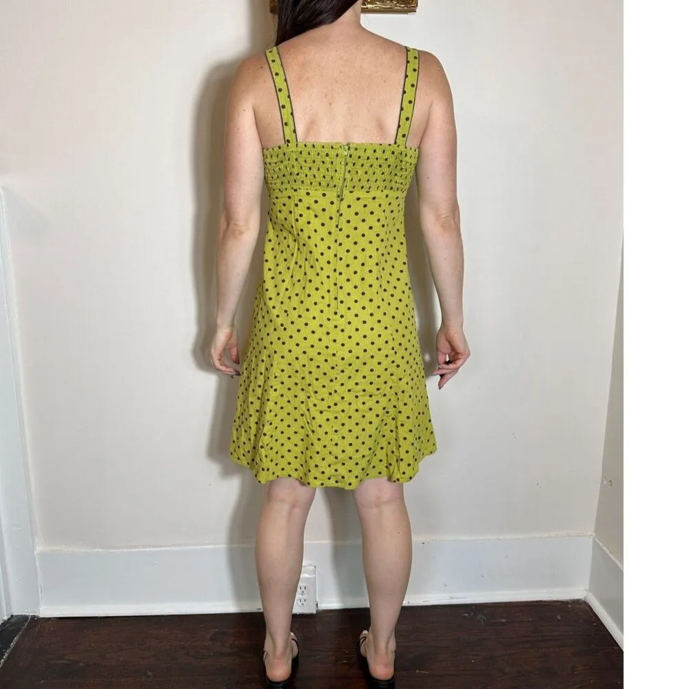 Vintage Madison Leigh Green and Brown Polka Dot Midi Dress Size 6 - Image 3