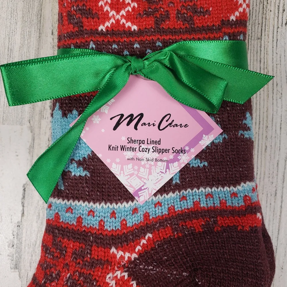 NWT Sherpa Lined Knit Winter Snowflake Leaf Design No - Image 4