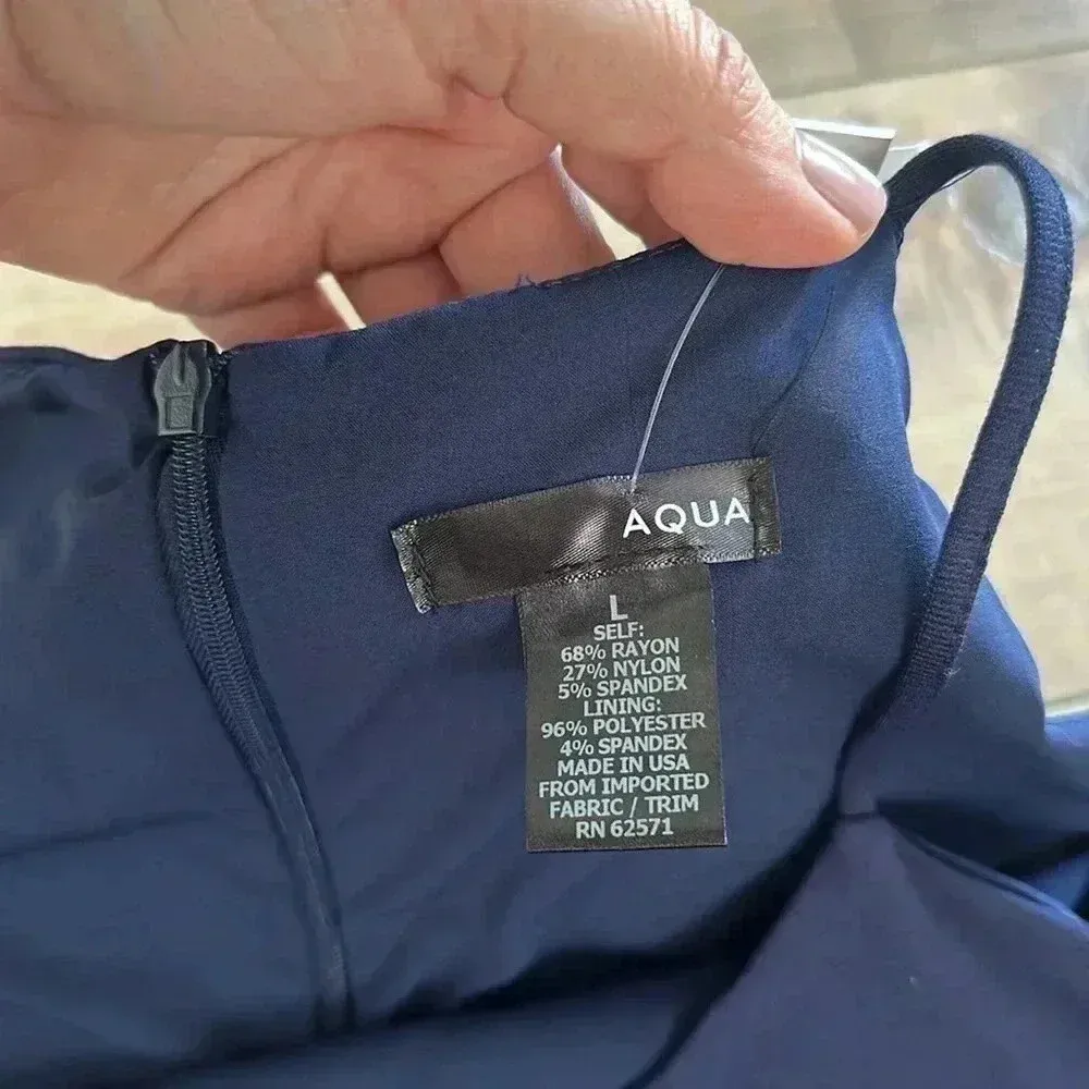 NWT AQUA Navy Blue Sleeveless Halter Neck Scalloped Trim Mini Skater Dress Sz L - Image 7