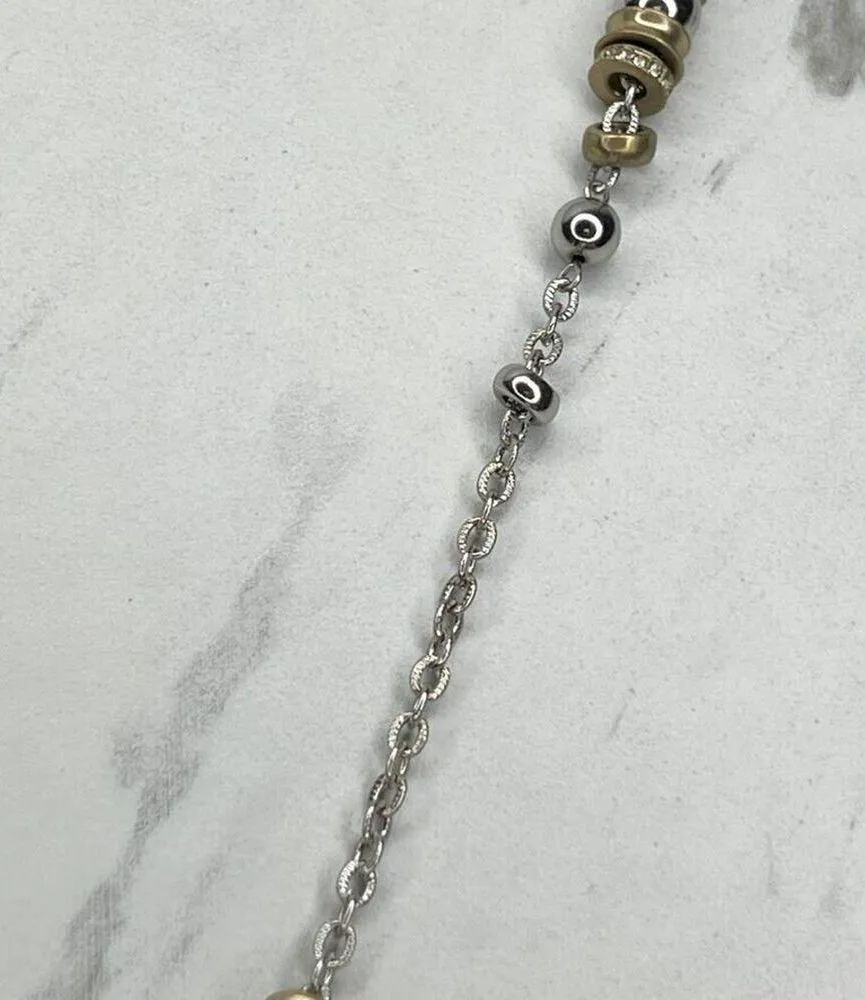 Chicos Silver Gold Tone Barrel Beaded Rhinestone Long Necklace 45" ✨ - Image 7