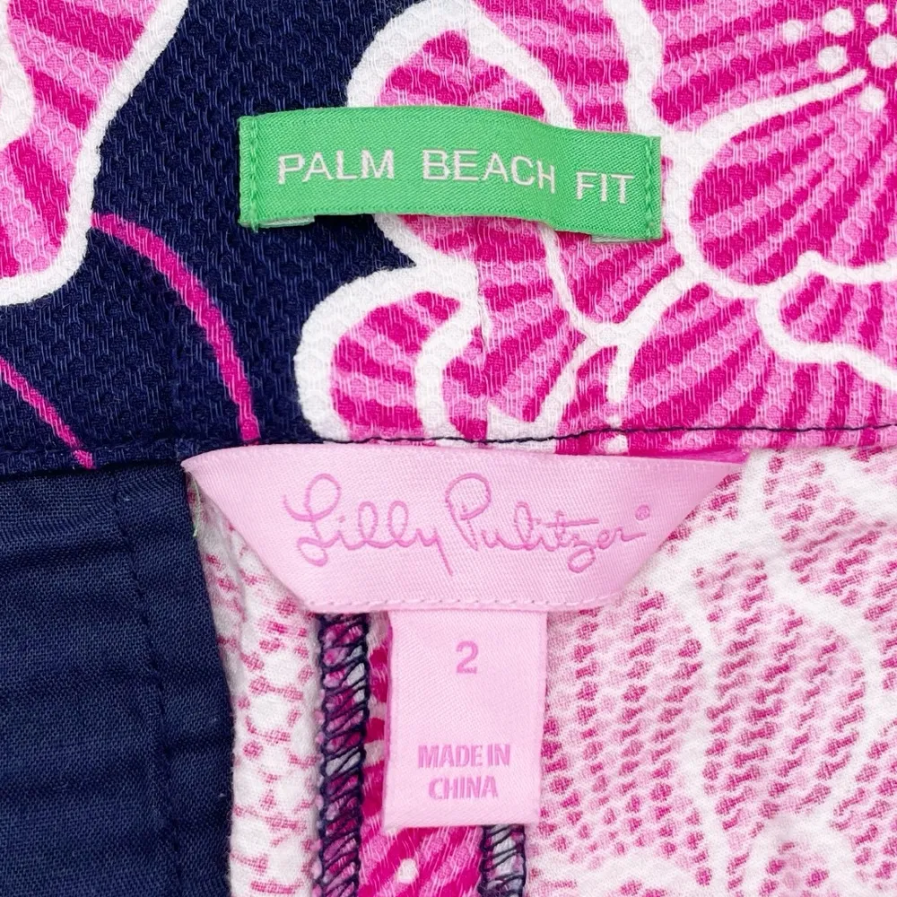 Lilly Pulitzer Palm Beach Fit Cropped Pants Navy Blue Pink Floral Women's Size 2 - Image 6