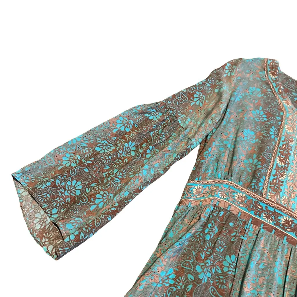 SweetSalt Long Length Bohemian Boho Maxi Dress Fall Colors Bell Sleeves Size 4 Blue - Image 3