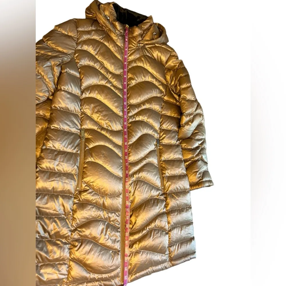 Andrew Marc Women's Long Down Puffer Jacket removable Hood Gold Tan Winter Coat - Image 8