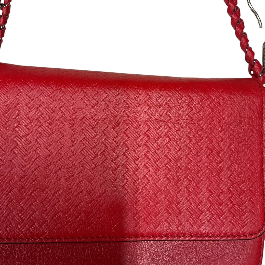 Aimee Kestenberg Women's Leather Crossbody Bag Chain Strap Flap Red Small - Image 5