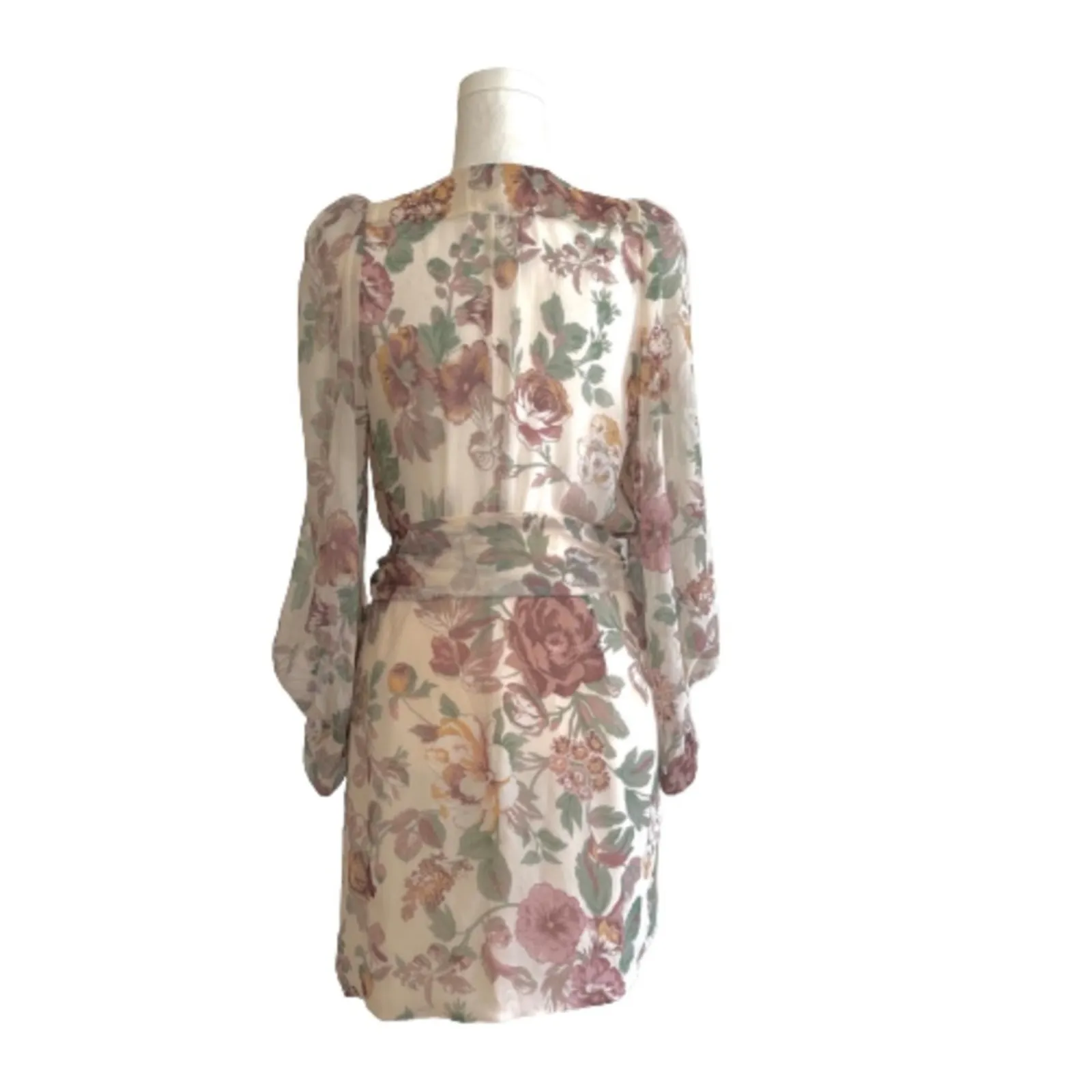 Fab’rik Dress Marnie Floral Print Chiffon Lantern Sleeves Wrap Tie Small NEW - Image 6