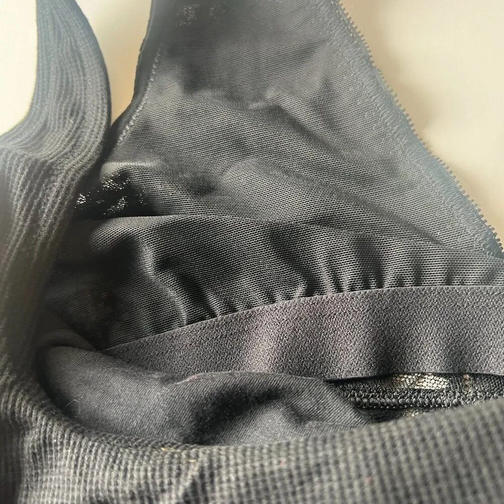 NWT Aerie Waffle Knit Lace V Back Longline Bralette Bra Black Size XL NEW - Image 4