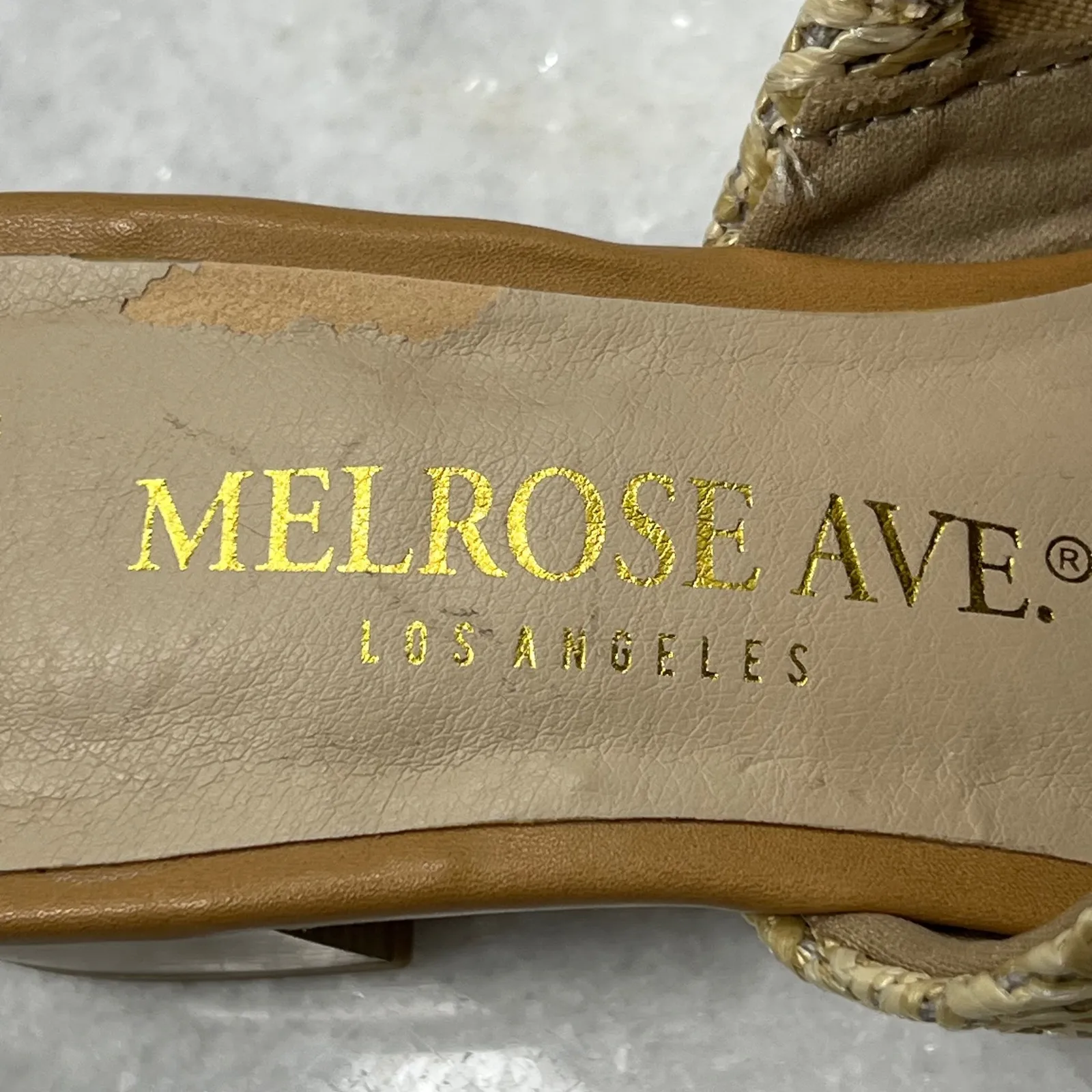 Melrose Ave. Los Angeles Women's Faux Raffia Block Heel Slide Sandals size6 Tan Size 6 - Image 2