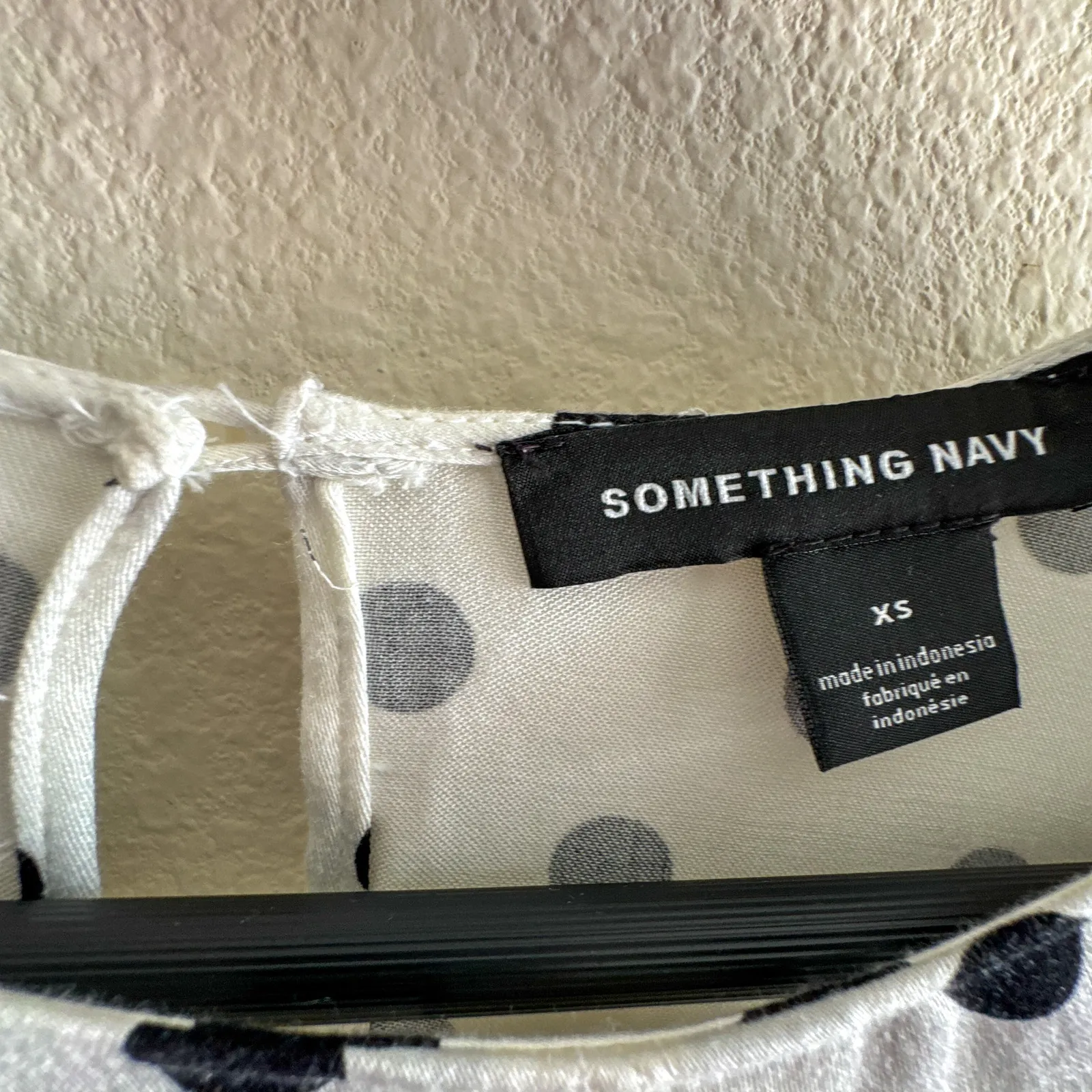 Something Navy Polka Dot Ivory Black Long Sleeve Button Cuff Top Blouse - Image 4