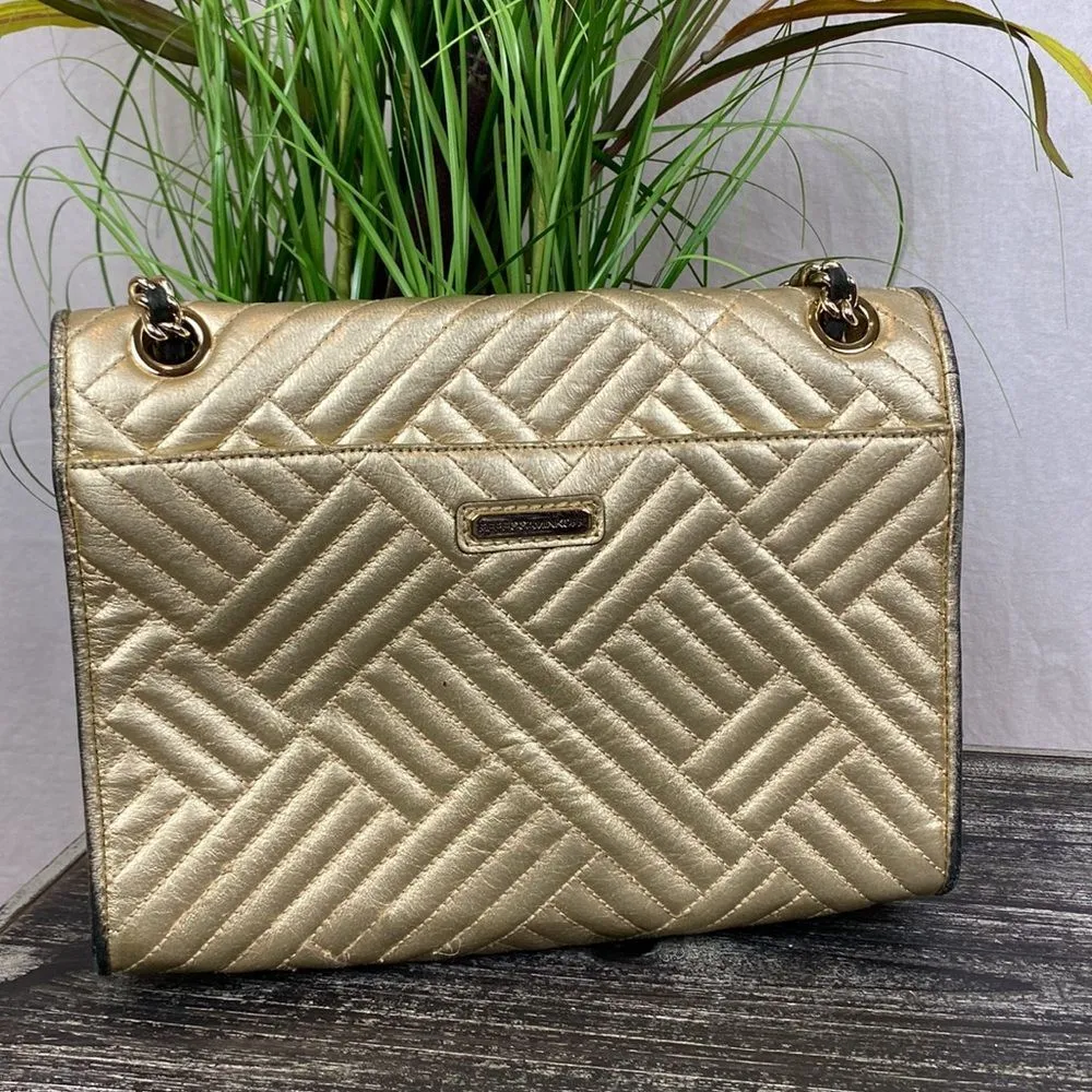 Rebecca Minkoff Gold Quilted Chain Shoulder Handbag - Image 3