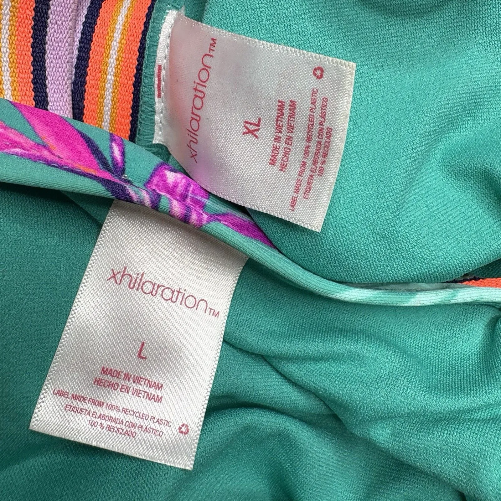 Xhilaration Juniors' Triangle Floral Print Tuxedo Stripe Accent Bikini L & XL - Image 5