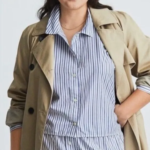 NWT Everlane Women PJ Top Shirt Medium Striped Woven Cotton Boxy White Blue S - Image 2