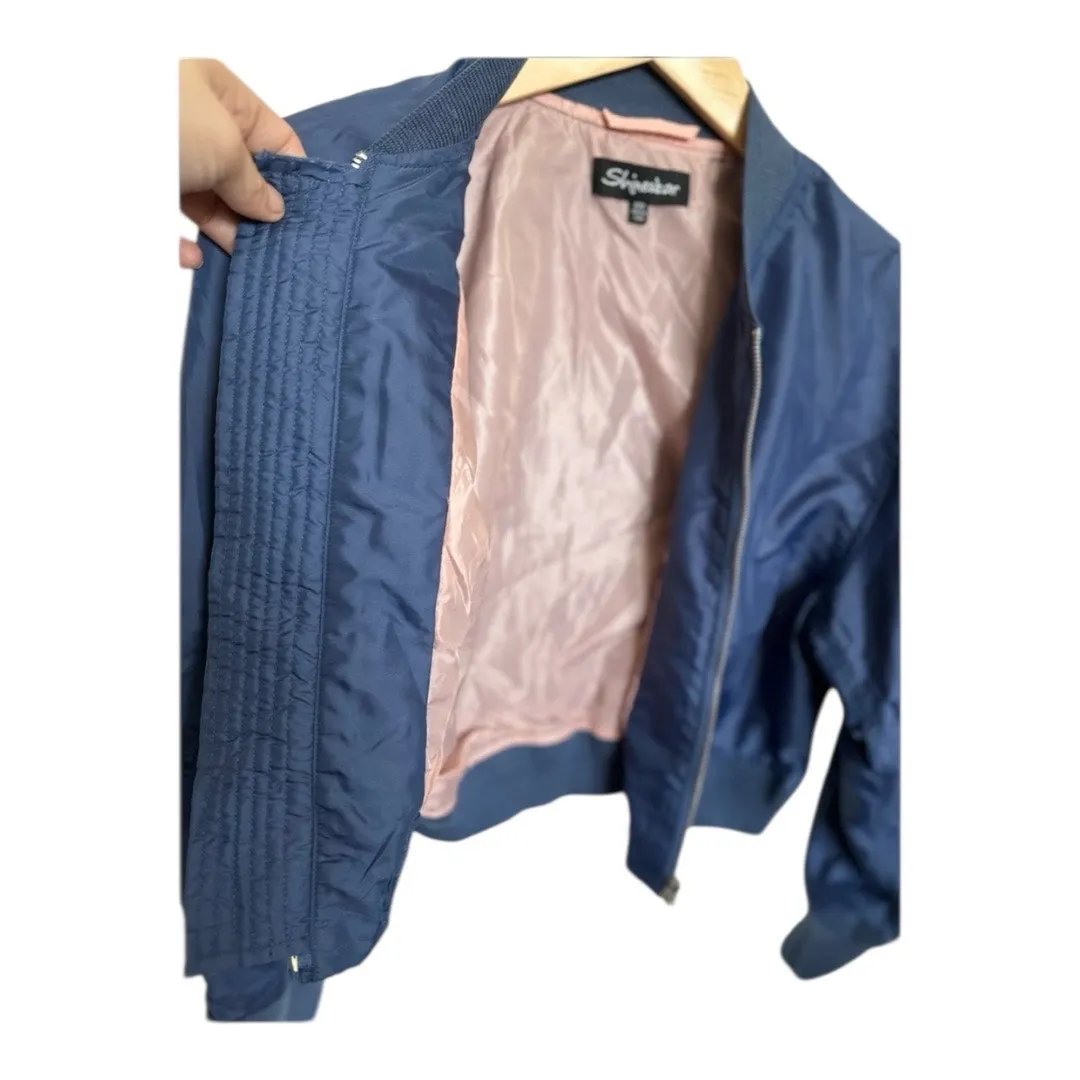 Shinestar - womens medium navy blue cropped bomber jacket - Image 3