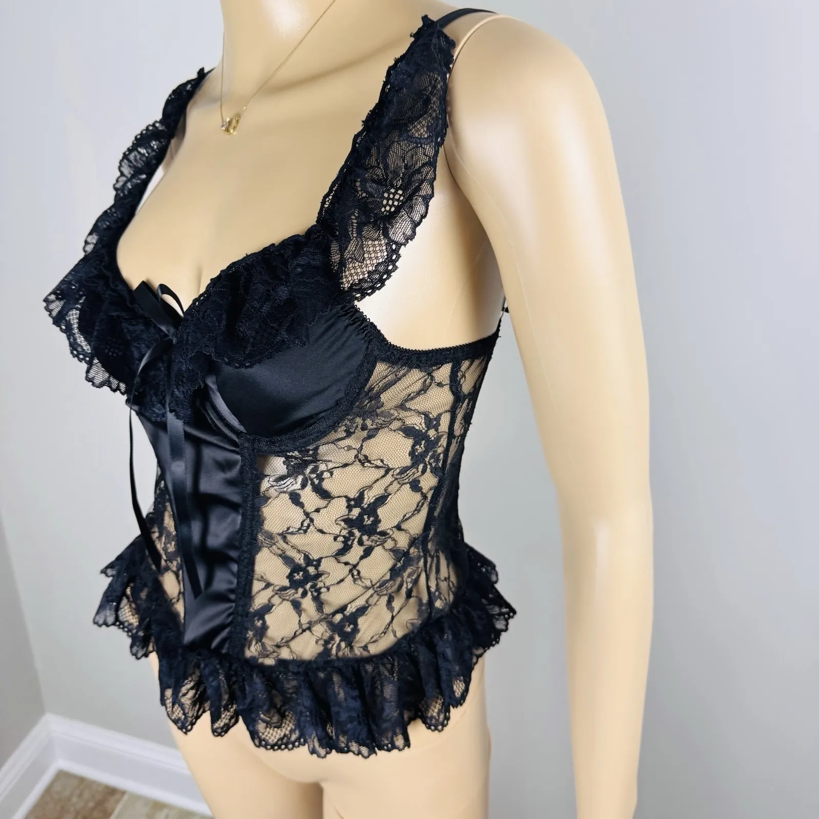 NWT PLT Black Lace Corset Top - Size‎ 2 Hook & Eye Closure - Image 9