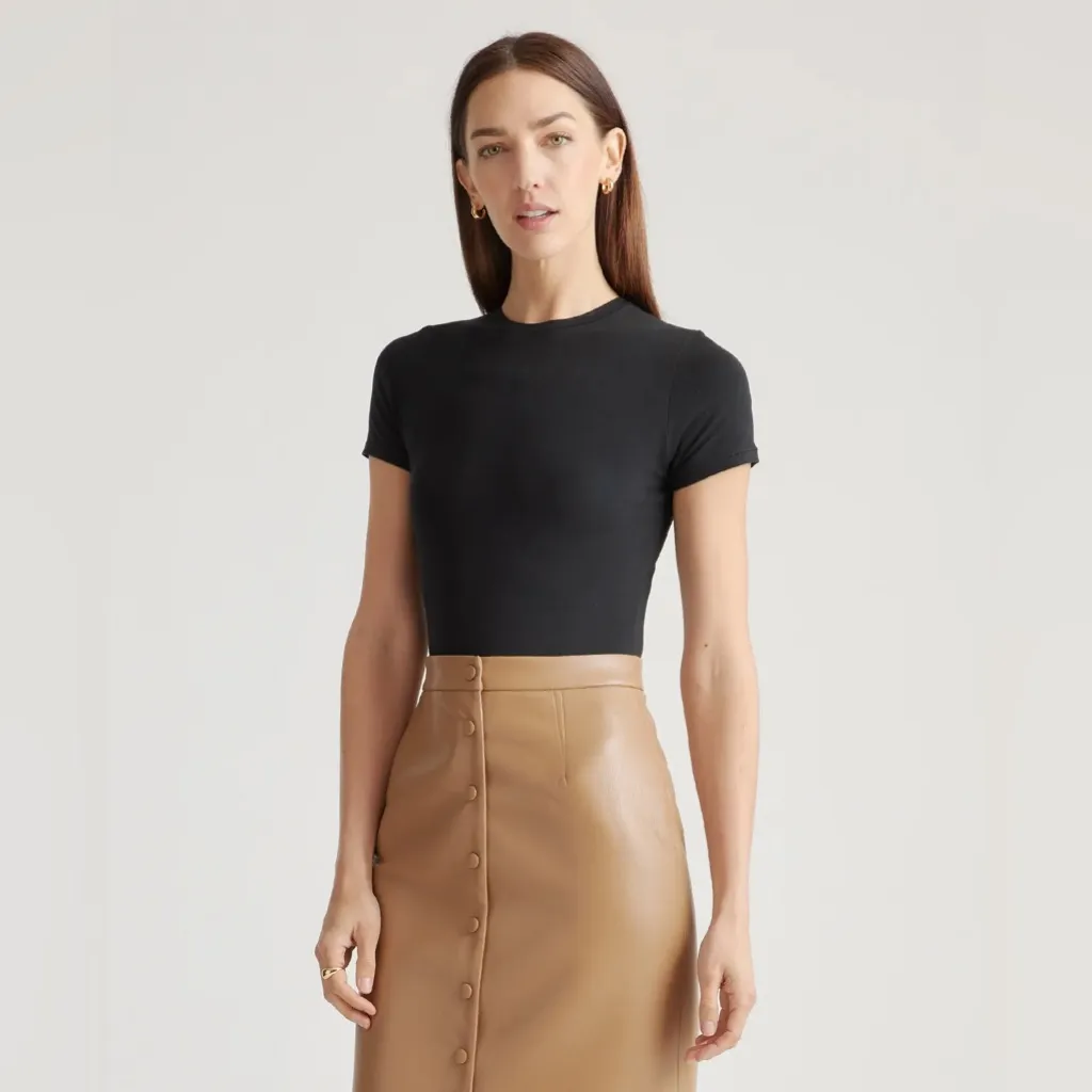 NWT Quince Organic Cotton T Shirt Black Bodysuit Sz S - Image 5