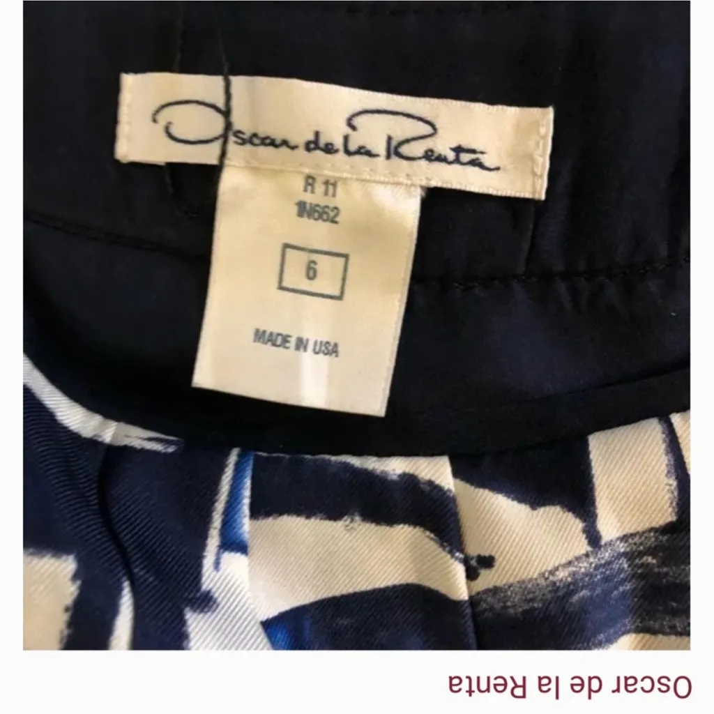 New Oscar de la Renta Navy and White Midi Dress - Image 5