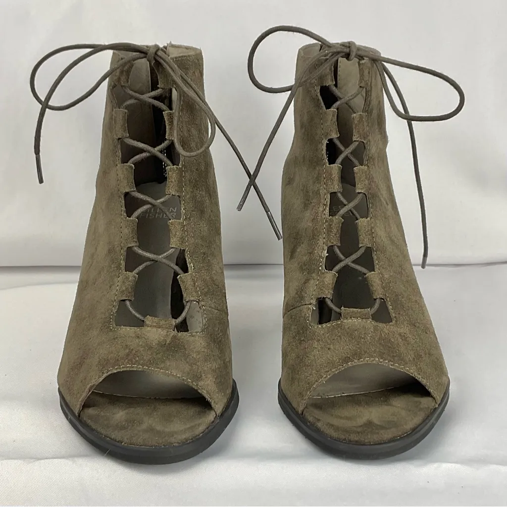 Eileen Fisher Slew Suede Booties Sz 9 Open Toe Lace Up - Image 2